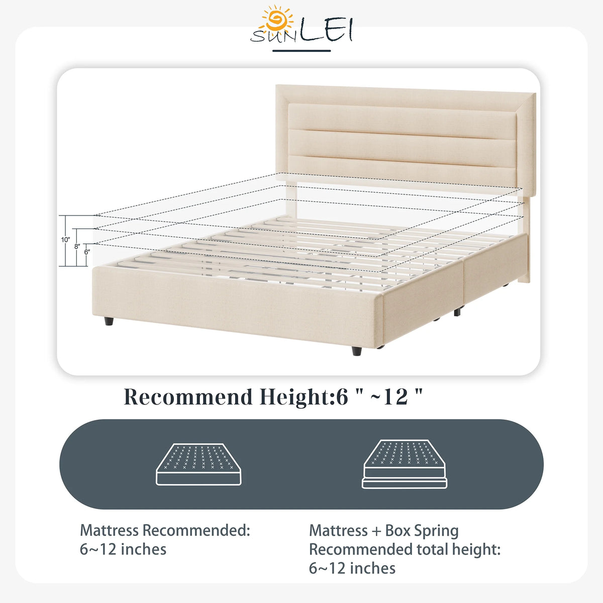 Queen Platform Bed Frame with Wingback Storage Headboard and Velvet Upholstered Headboard Grey E51395