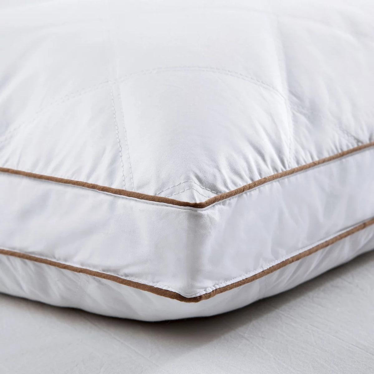 Set of 2 Natural Goose Down Feather Gusseted Pillows Cotton Cover S28203