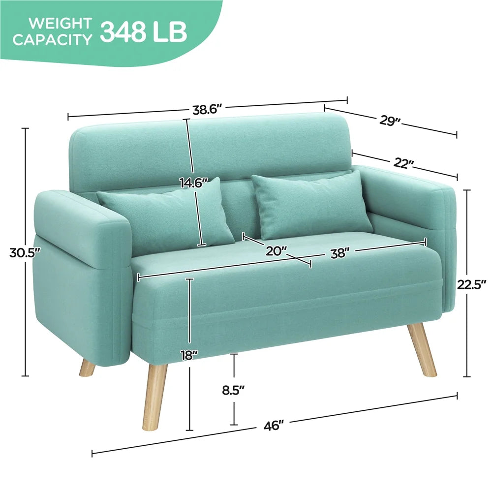 Aquamarine Fabric Loveseat Sofa with Lumbar Pillows S727743