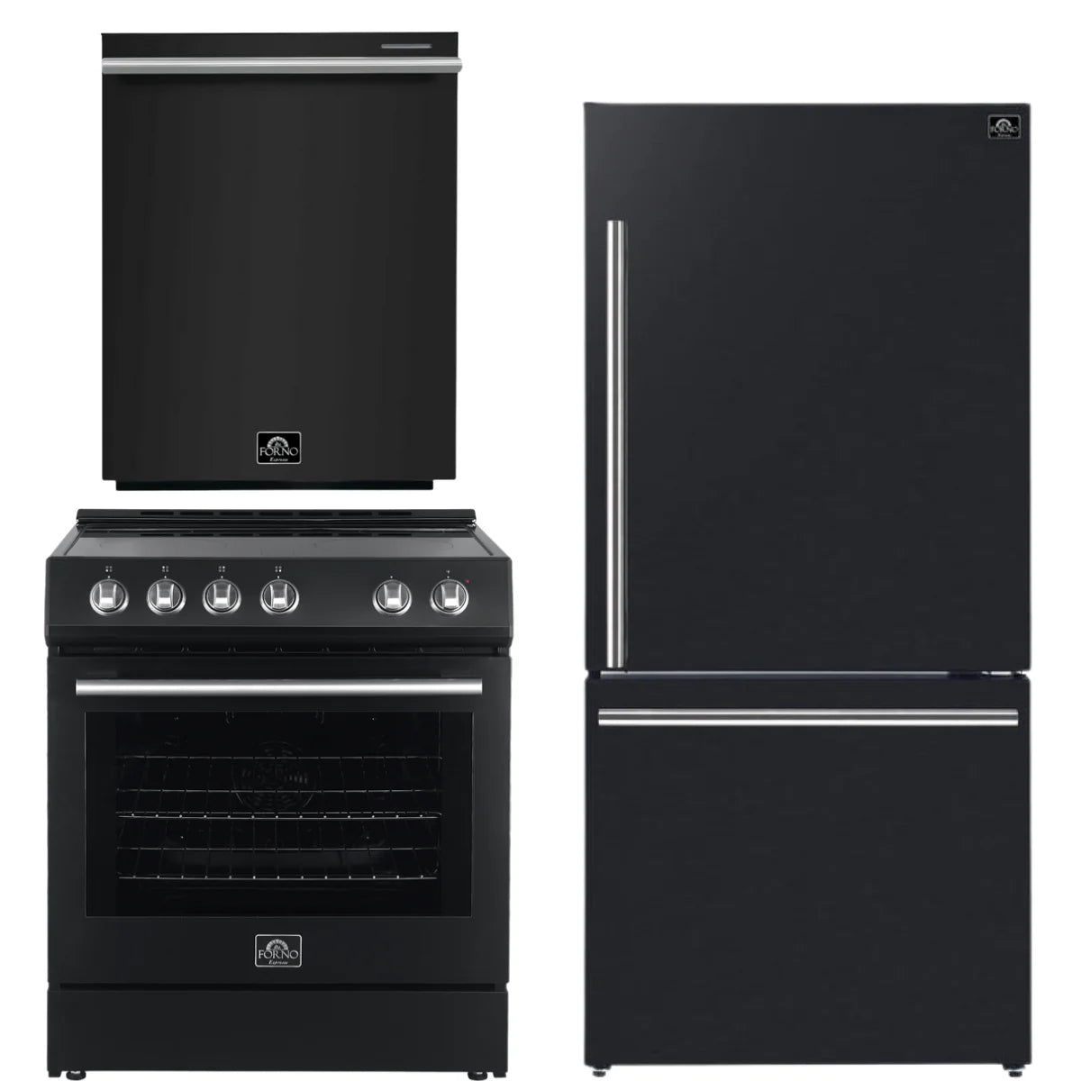 30 Electric Range, Refrigerator and Dishwasher in Black with Silver Handles K7524