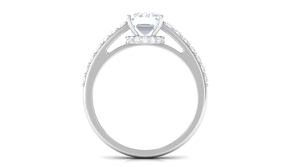 2.25 CT Octagon Cut Moissanite Solitaire Ring in Prong Setting with Surface Side Stones and Hidden Halo, 925 Sterling Silver, US 4.00 Q1496