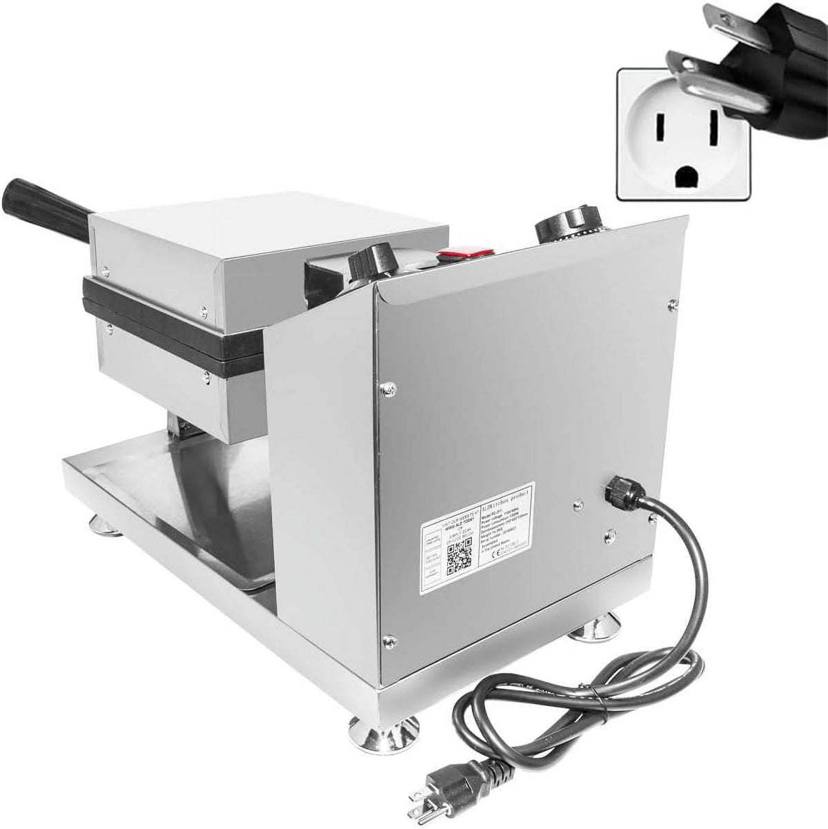 Stainless Steel Square Shaped Nonstick Egg Waffle Maker with Manual Thermostat, 1300W G44854