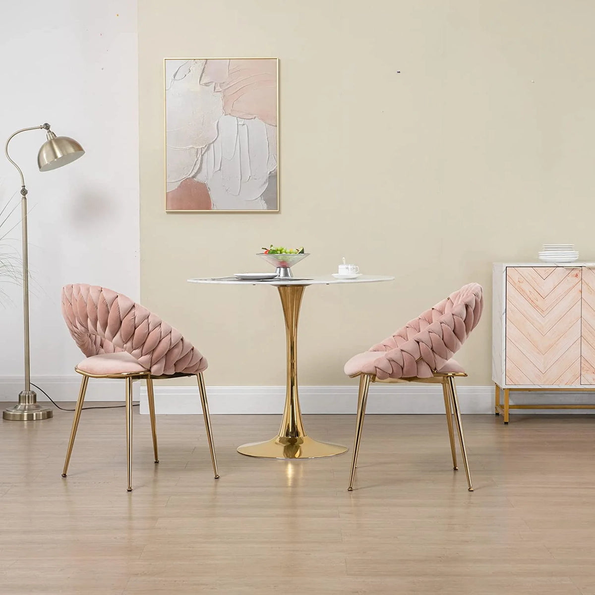Pink Velvet Accent Chair Set of 2 with Gold Legs M301238