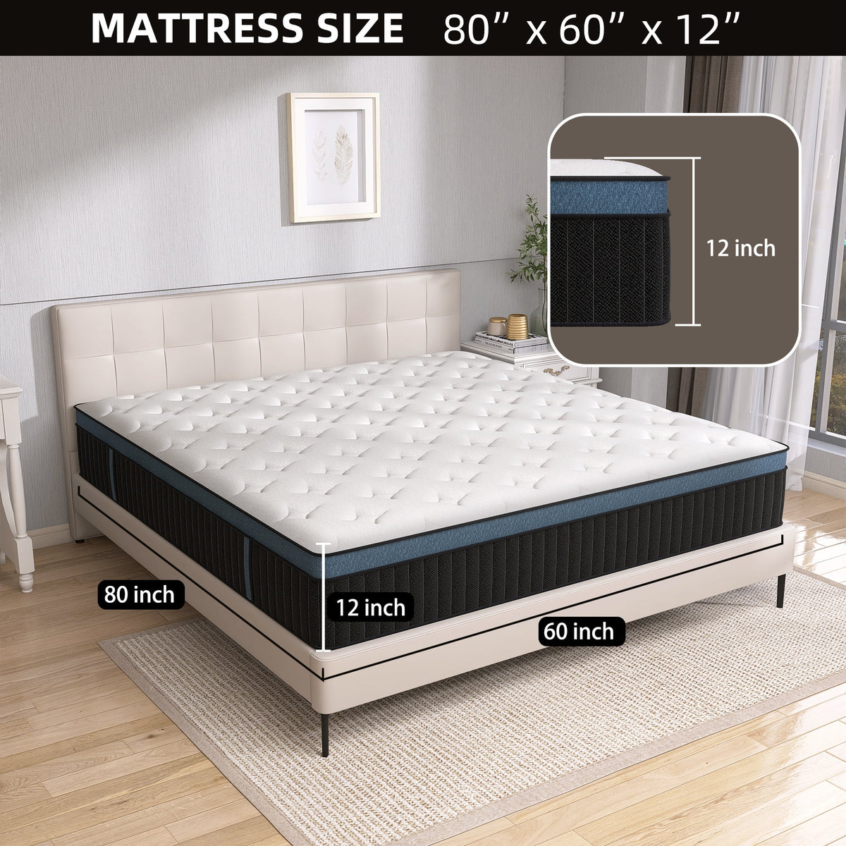 Queen 12 inch Hybrid Mattress D4073
