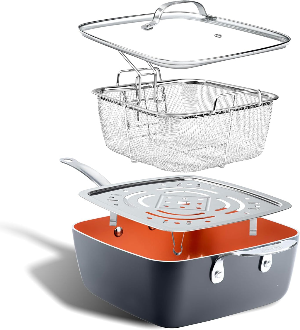 4 Pc Nonstick Ceramic Deep Frying Pan with Lid C8056