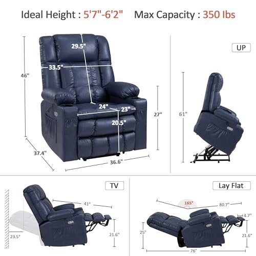 Dual Motor Power Lift Recliner Chair with Heat and Massage, Faux Leather (Black, Medium) T68349