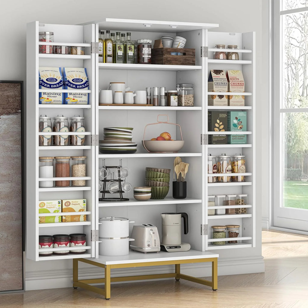 White Freestanding Kitchen Pantry Storage Cabinet with Adjustable Shelves A836916