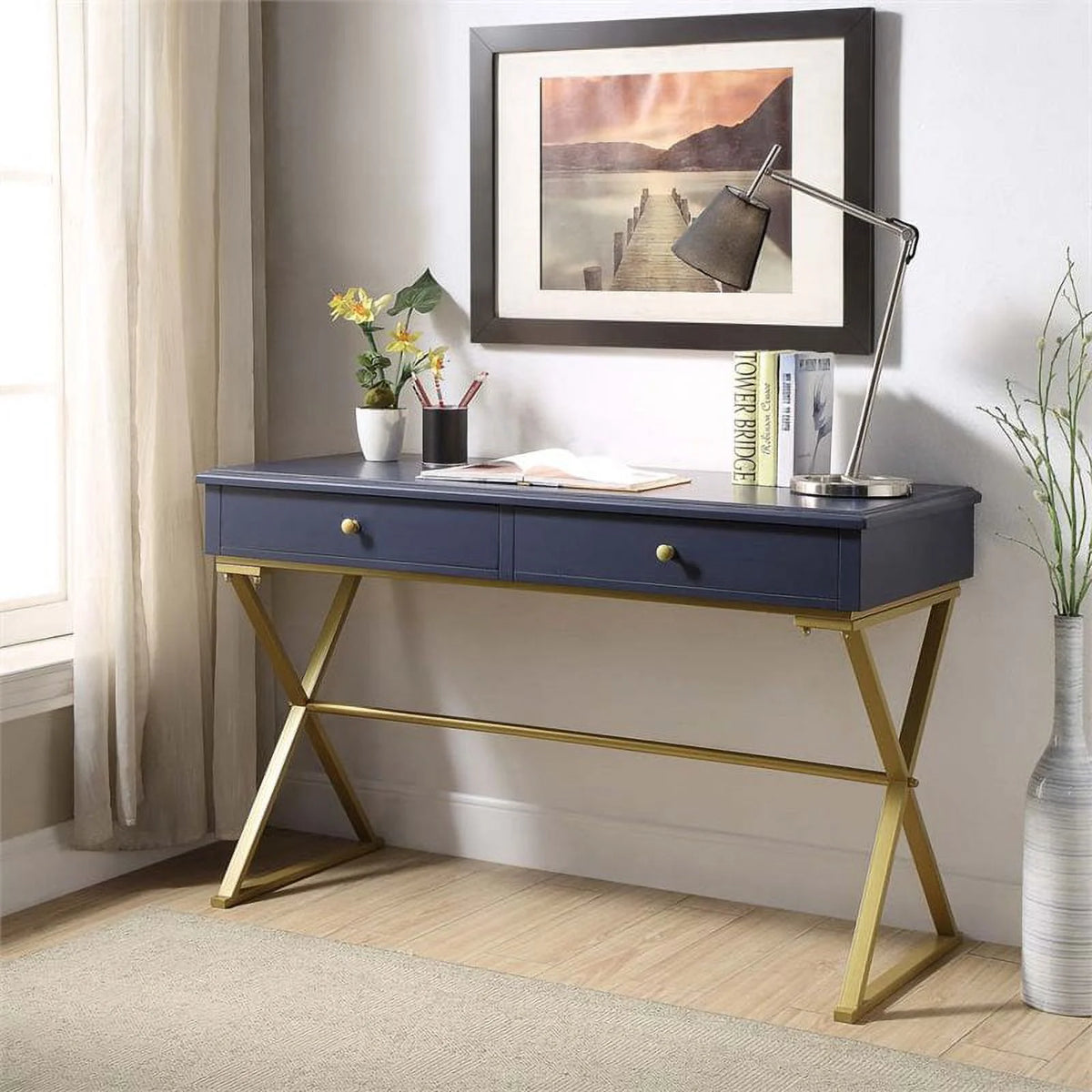 Blue and Gold Writing Desk M8352
