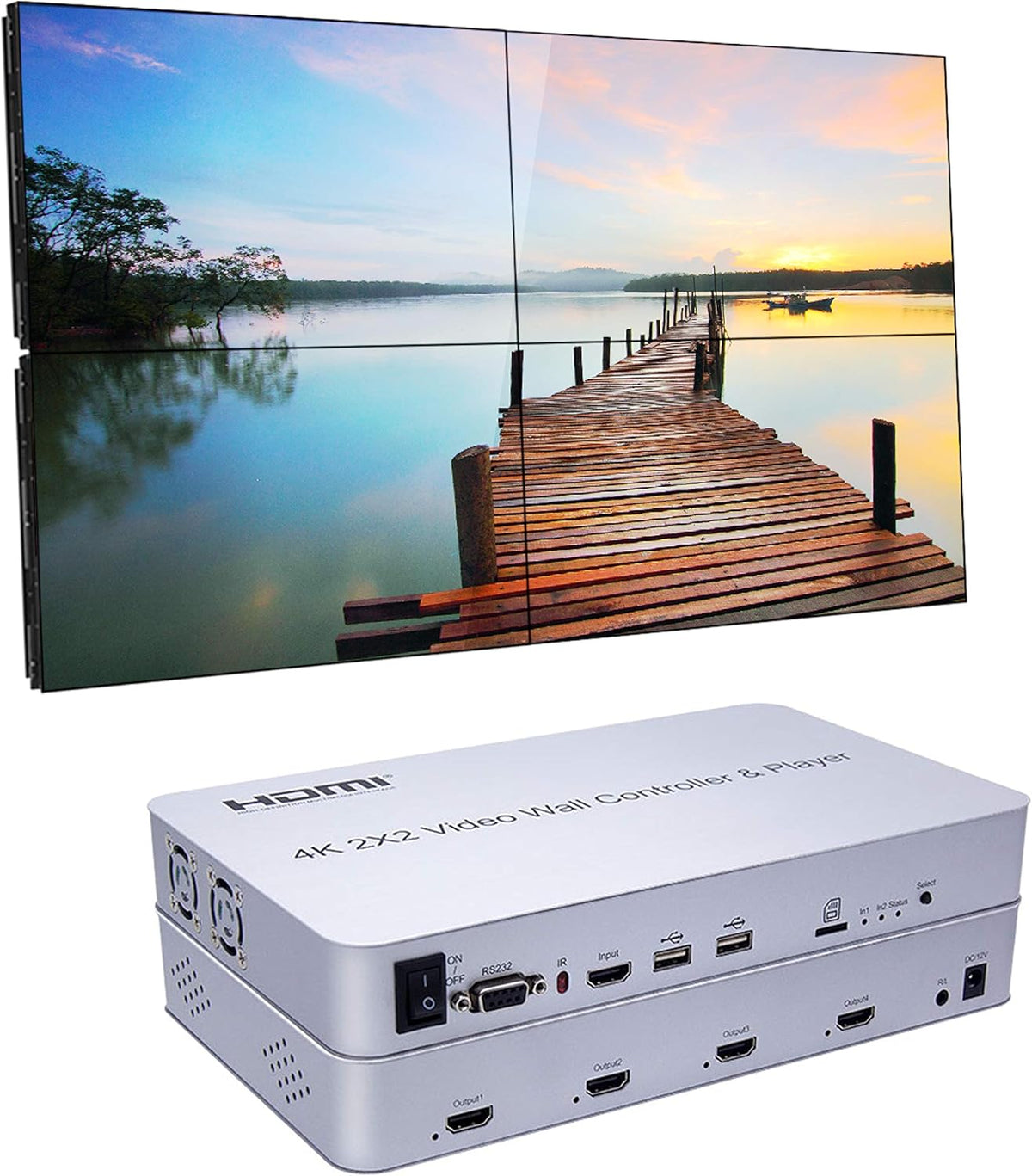 2x2 Video Wall Controller with Media Player, 1080p, HDMI 1.4, 1 HDMI Input & 4 Outputs S34848