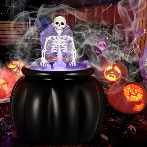 Large Halloween Cauldron with Skeleton LED Inflatable Black Bowl Candy Bucket X46499