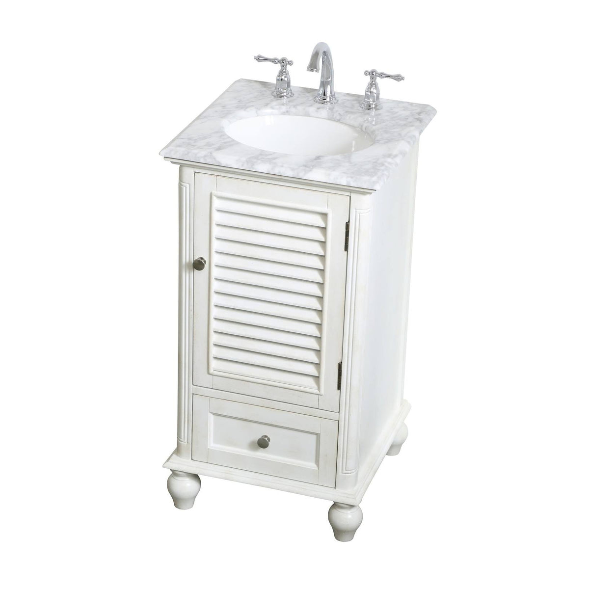 24 inch Antique White Bathroom Vanity Cabinet Set with Marble Top B219