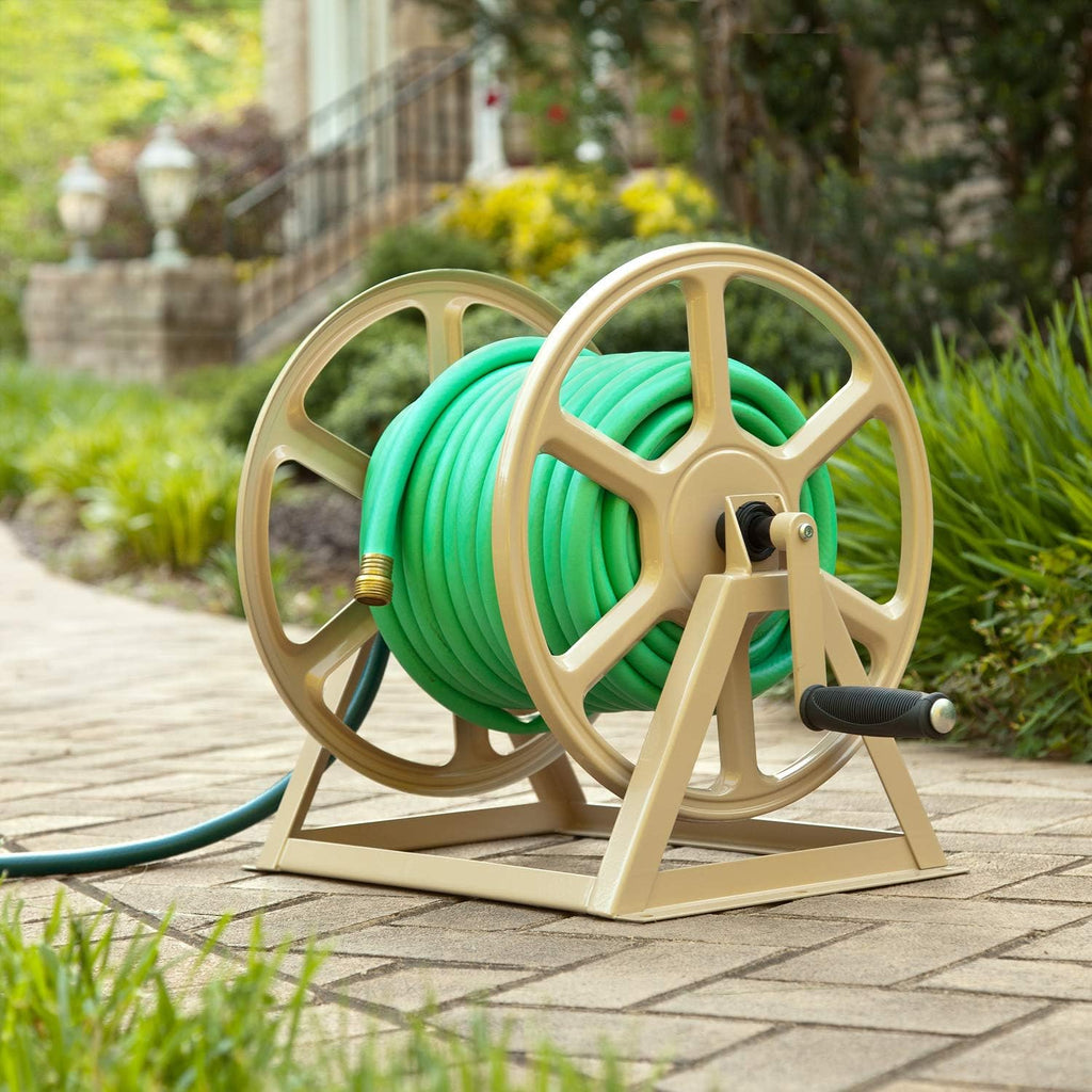 Steel Wall/Floor Mounted Hose Reel, Holds 200-Feet of 5/8-Inch Hose, Tan M53239