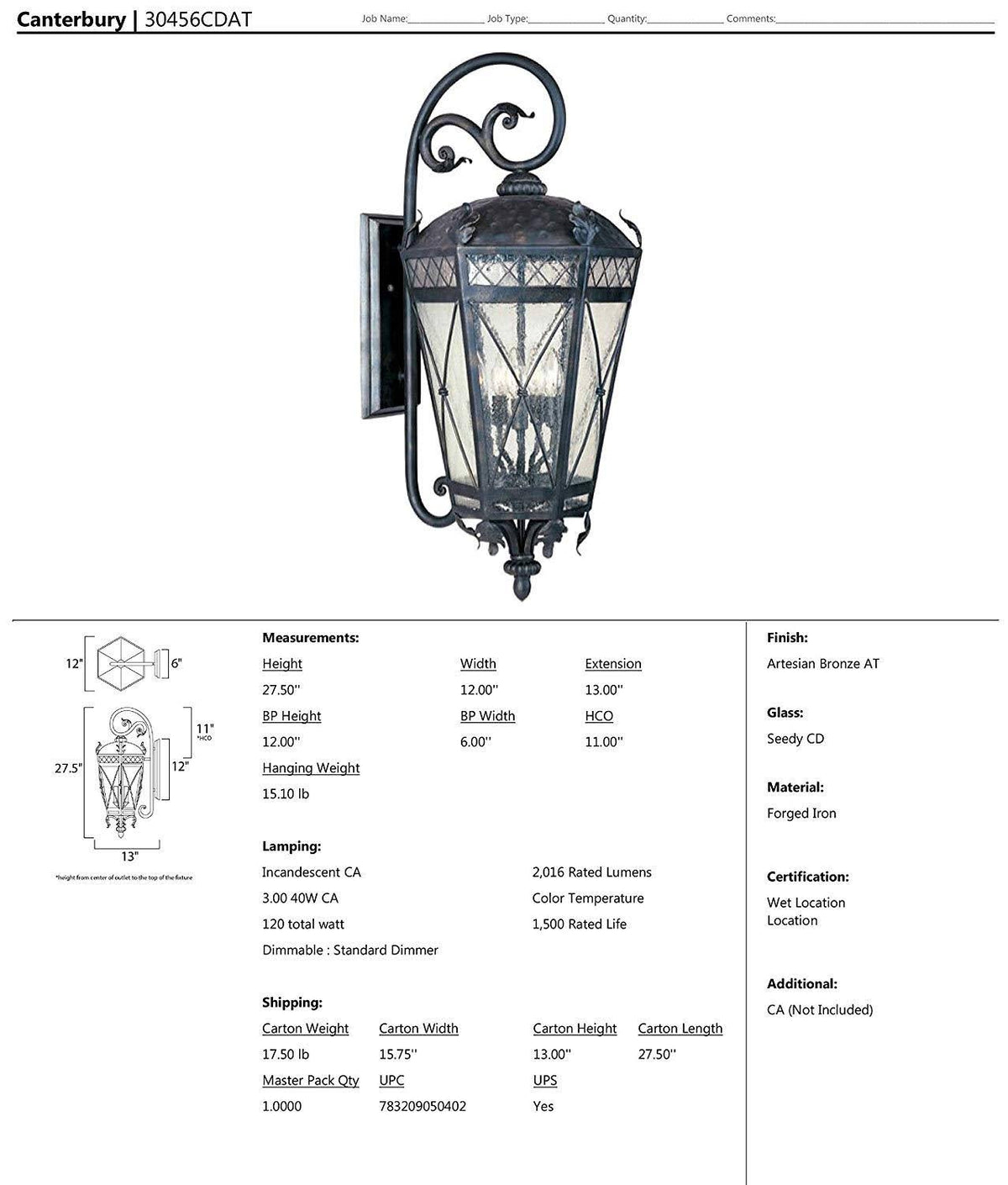 Bronze 3-Light Outdoor Wall Lantern G39500