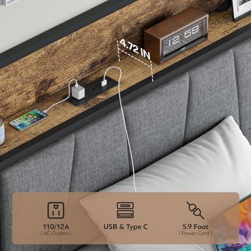 Twin Size Storage Platform Bed Frame with Headboard R4897
