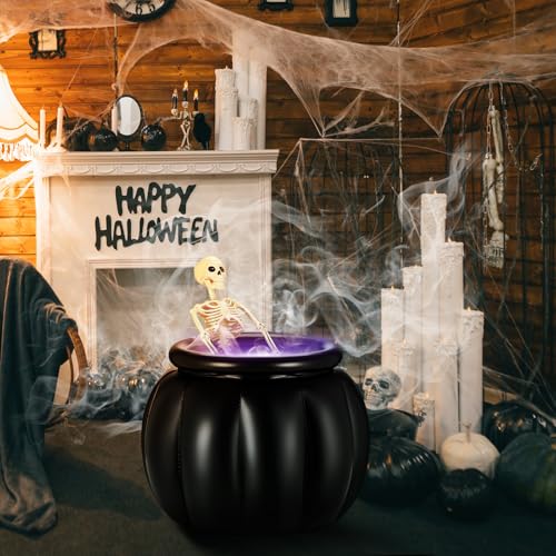 Large Halloween Cauldron with Skeleton LED Inflatable Black Bowl Candy Bucket X46499