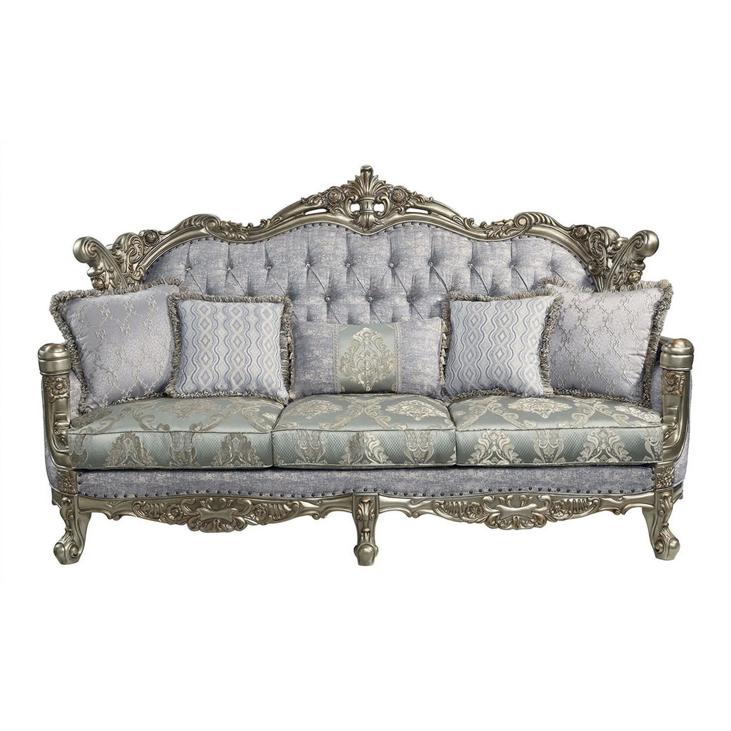 Tufted Fabric & Wood Sofa with 5 Pillows in Gray/Bronze I478800
