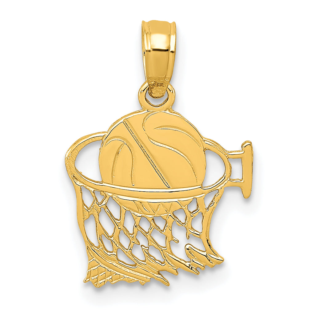 10K Yellow Gold Basketball In Net Pendant Charm with 14K Yellow Gold Rope Chain Necklace 18'' K322