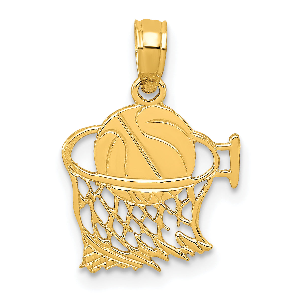 10K Yellow Gold Basketball In Net Pendant Charm with 14K Yellow Gold Rope Chain Necklace 18'' K322