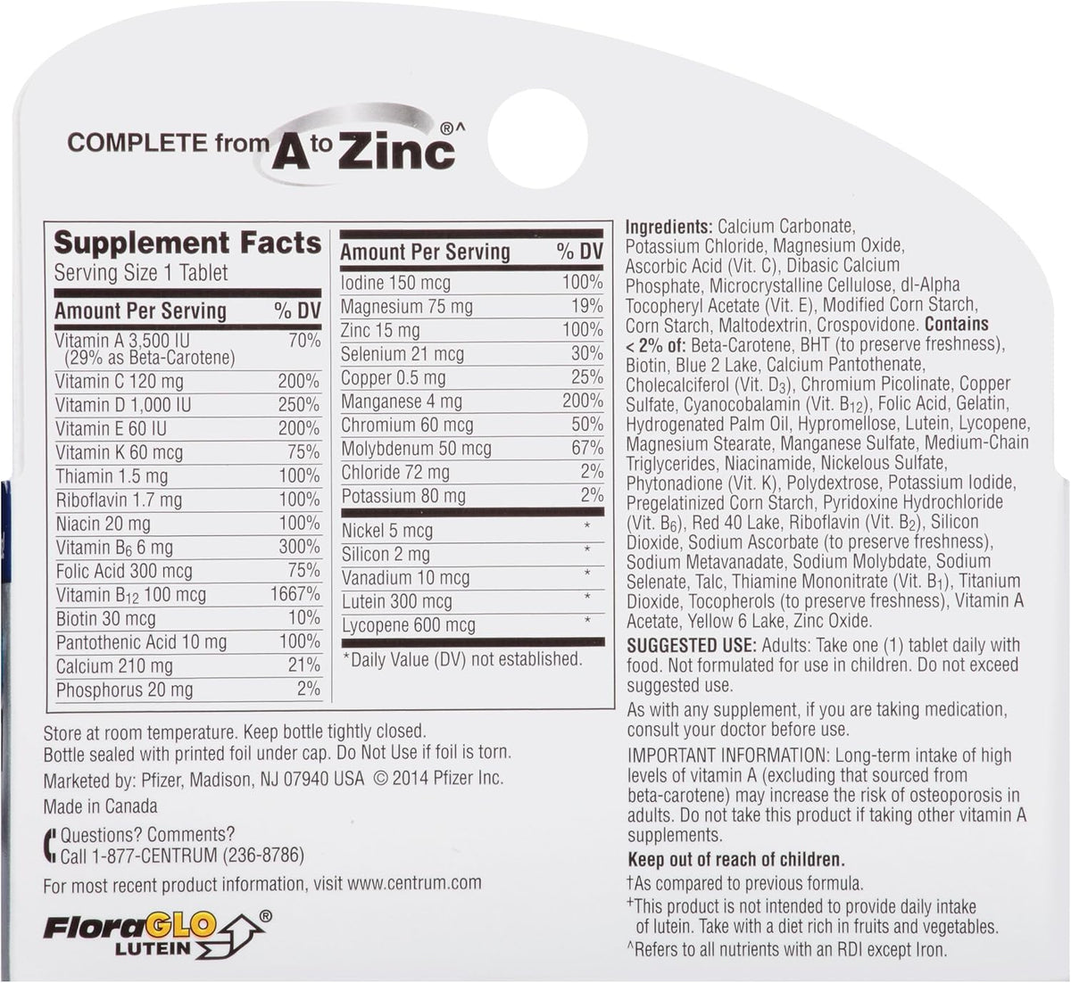100 Count Multivitamin Multimineral Supplement Tablet O525068