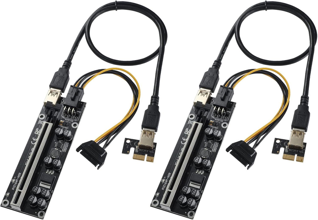 PCI-E 1X to 16X GPU Riser Card Adapter with 6PIN SATA Power Cable, Black 6 Pack S638