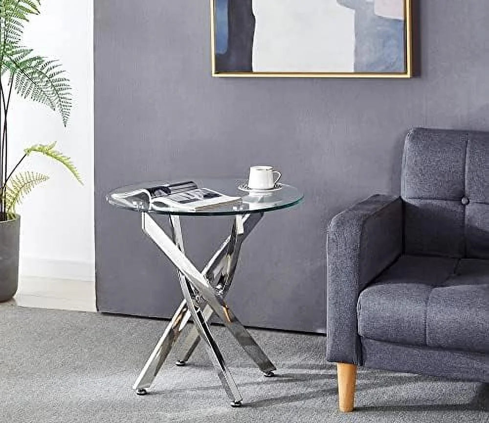 Round Glass End Table with Chrome Legs S525512