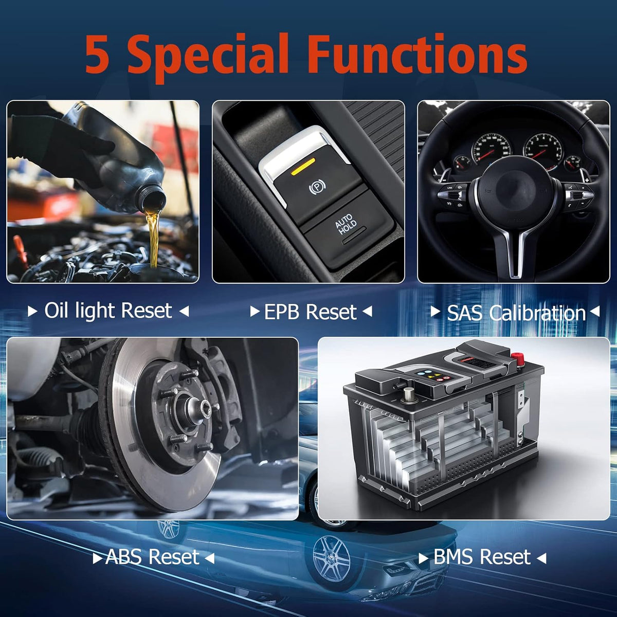OBDII Scanner Diagnostic Scan Tool with Oil EPB SAS ABS BMS Reset X665192