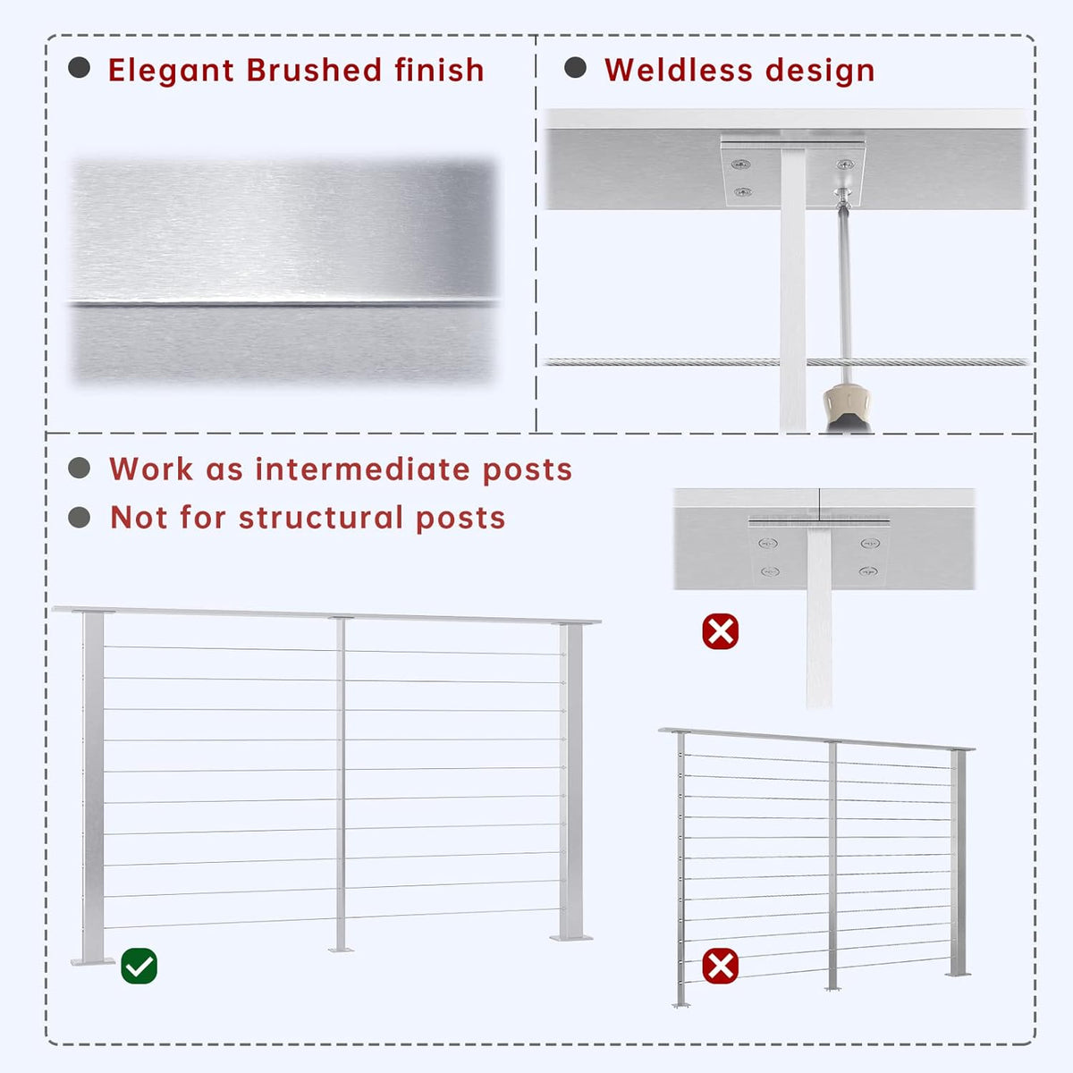 Stainless Steel Brushed Cable Railing Post O474