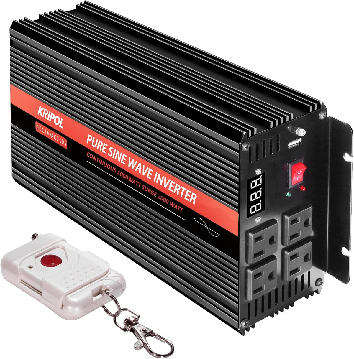 1000 Watt Pure Sine Wave Inverter 12v DC to 110/120v AC with Wireless Remote Control G2575