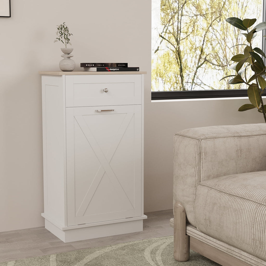 White Tilt Out Trash Can Cabinet T206613