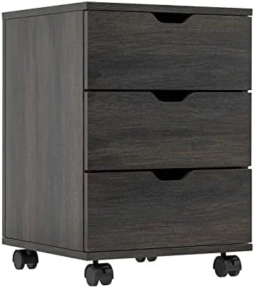 3 Drawer Black Wood Mobile File Cabinet E5793