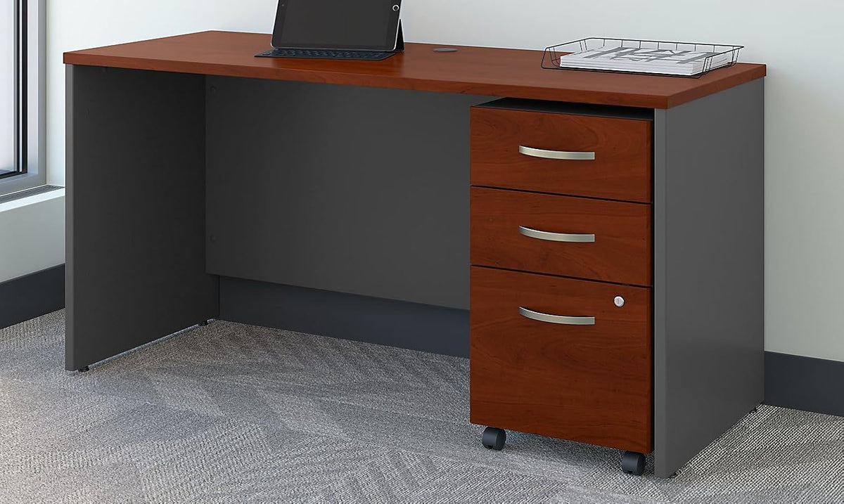 Office Desk with Mobile File Cabinet, 60W x 24D, Hansen Cherry G374167