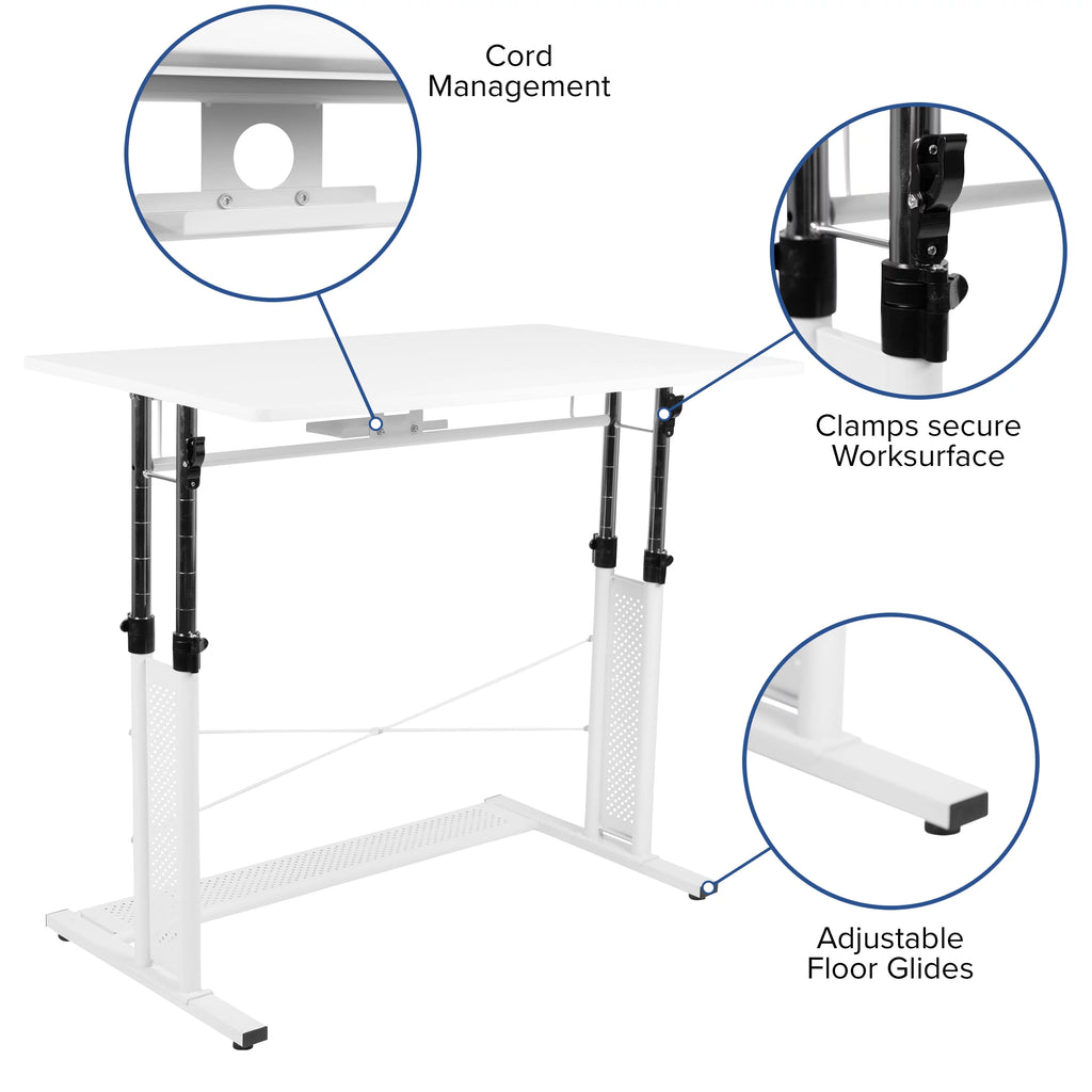 Height Adjustable Sit to Stand Home Office Desk White C46459