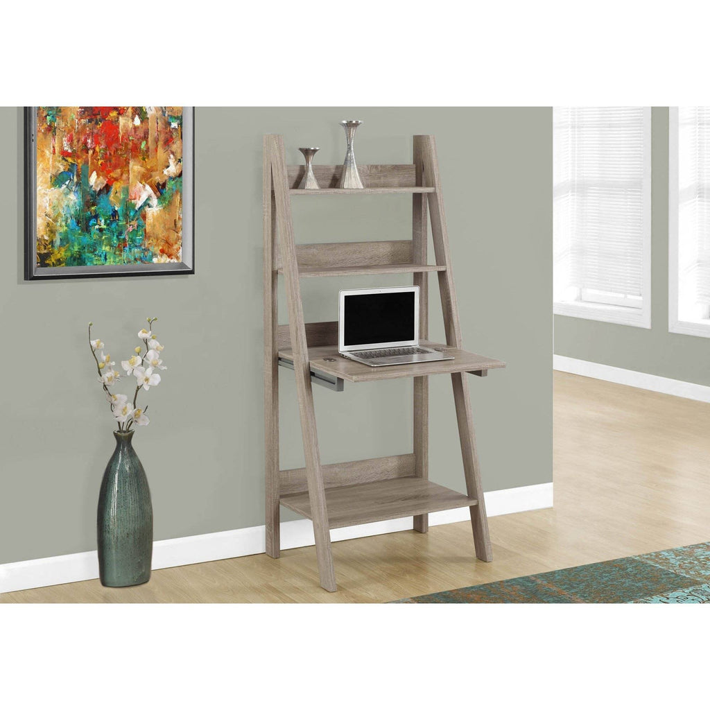 Dark Taupe Wood Ladder Desk Bookcase Wall Bookshelf Stand Shelf Z826902