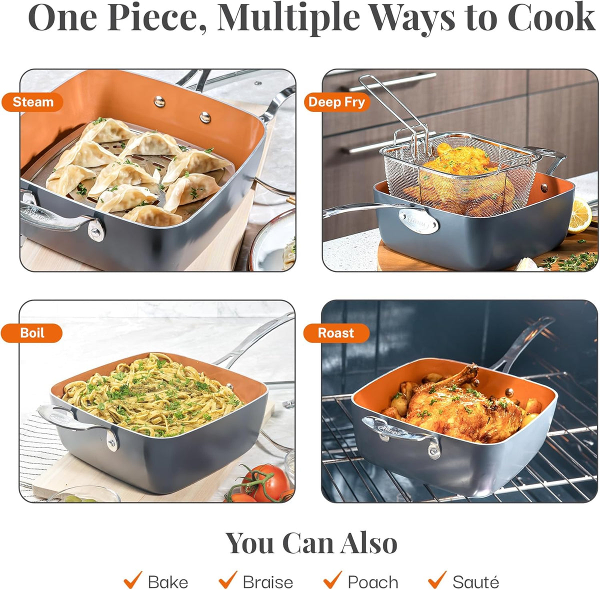 4 Pc Nonstick Ceramic Deep Frying Pan with Lid C8056