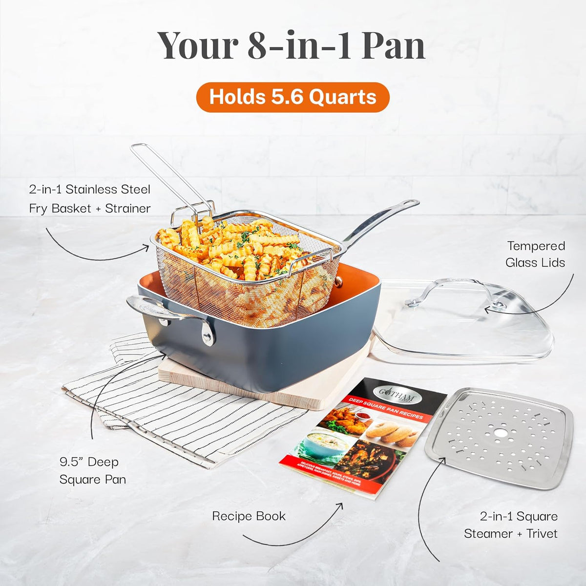 4 Pc Nonstick Ceramic Deep Frying Pan with Lid C8056