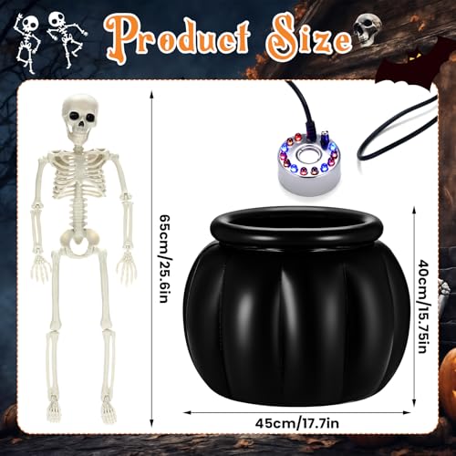 Large Halloween Cauldron with Skeleton LED Inflatable Black Bowl Candy Bucket X46499