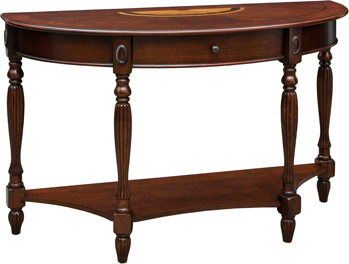 Walnut Solid Wood Oval Side Table with Tempered Glass Shelf H20280