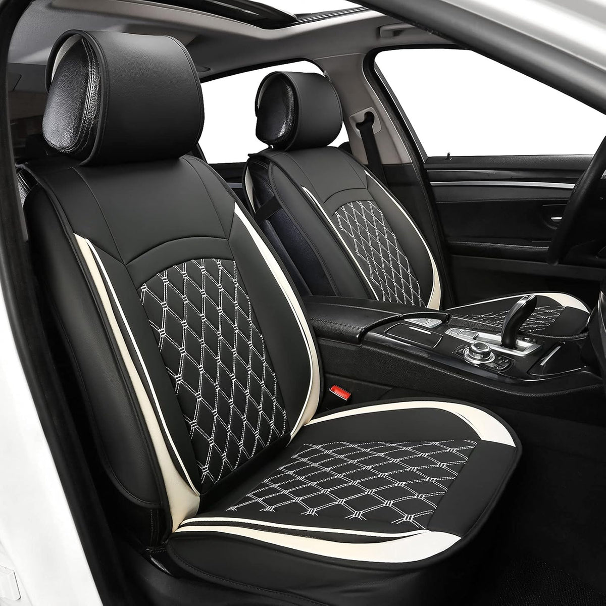 5 Car Seat Covers Black and Blue Leather Full Seat with 2 Car Backseat Storage Waterproof O31201