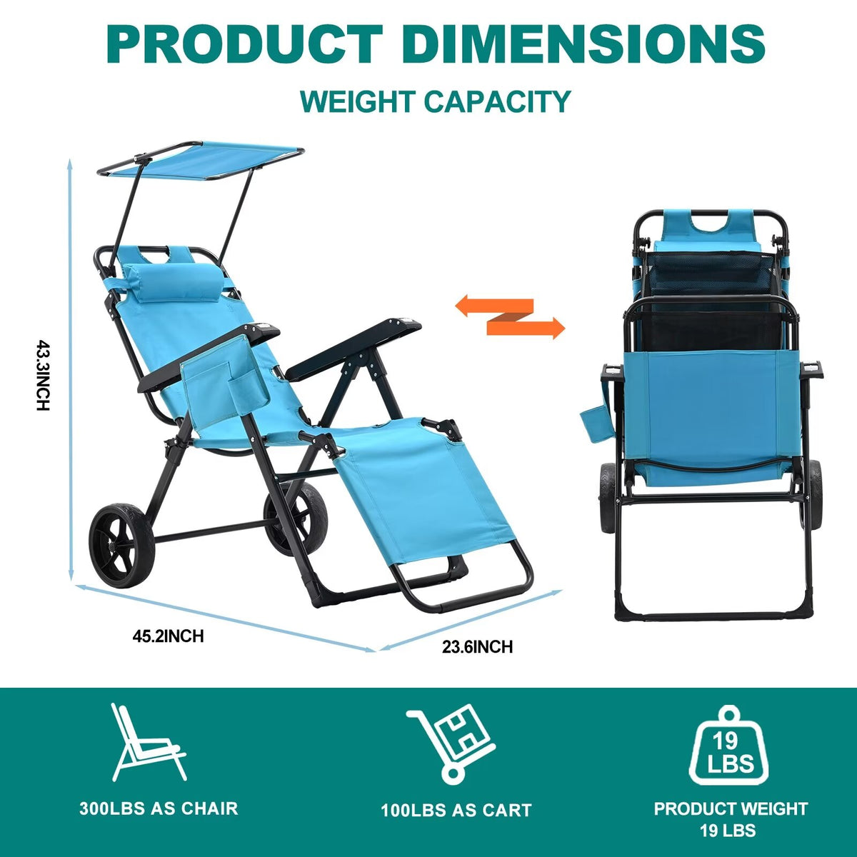 2 in 1 Beach Cart Chair with Shade W262580