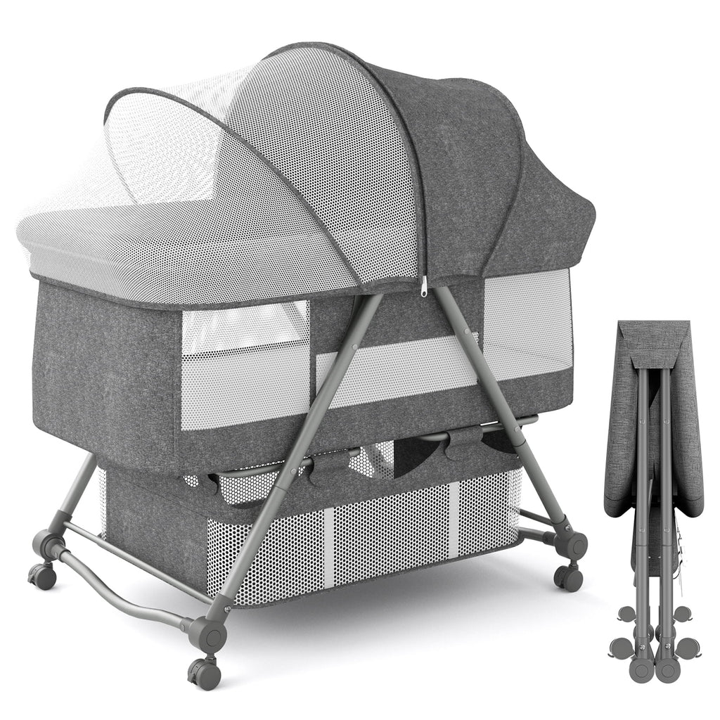 Portable Folding Rocking Bassinet with Storage Basket, Travel Bag, Gray A8097