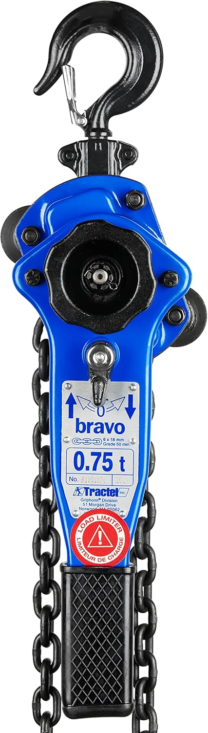 Lever Chain Hoist, 3/4 Ton Capacity, 10 ft Lift K37168