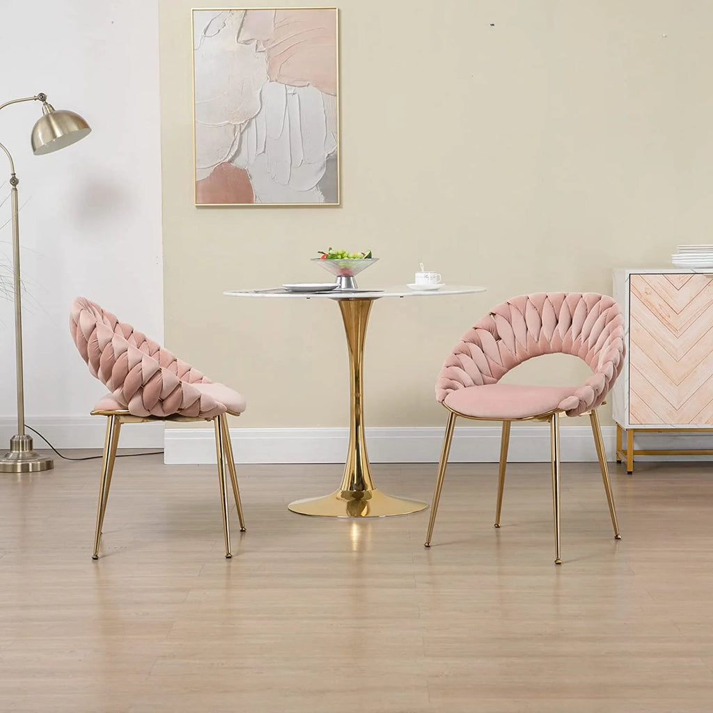 Pink Velvet Accent Chair Set of 2 with Gold Legs M301238