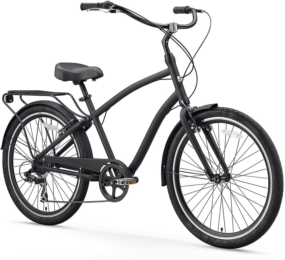 Steel Men's Hybrid Bike with Rear Rack, 26 Inches, 7-Speed, Matte Black Q8280