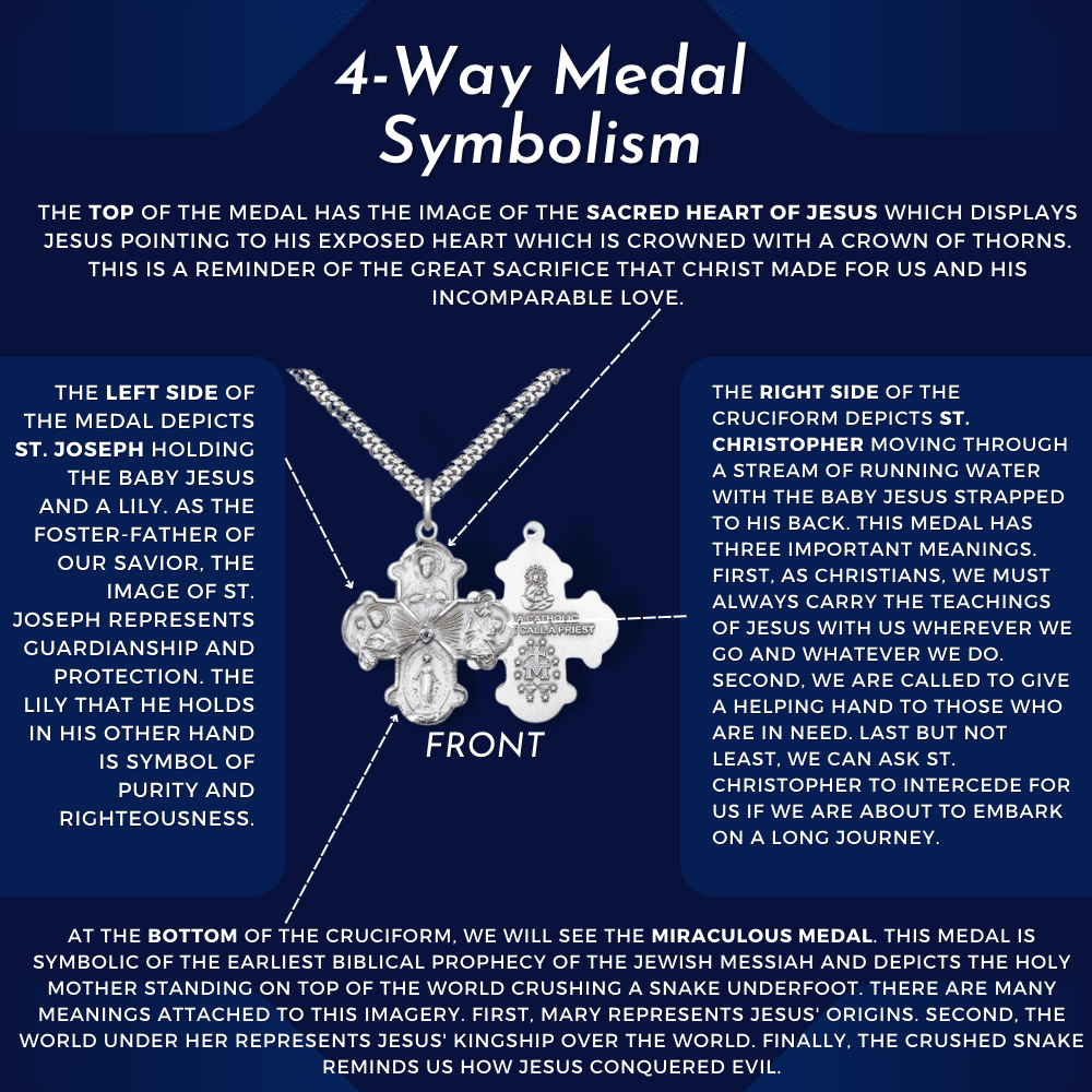 Medium Sterling Silver Catholic 4-Way Cross Medal R8154