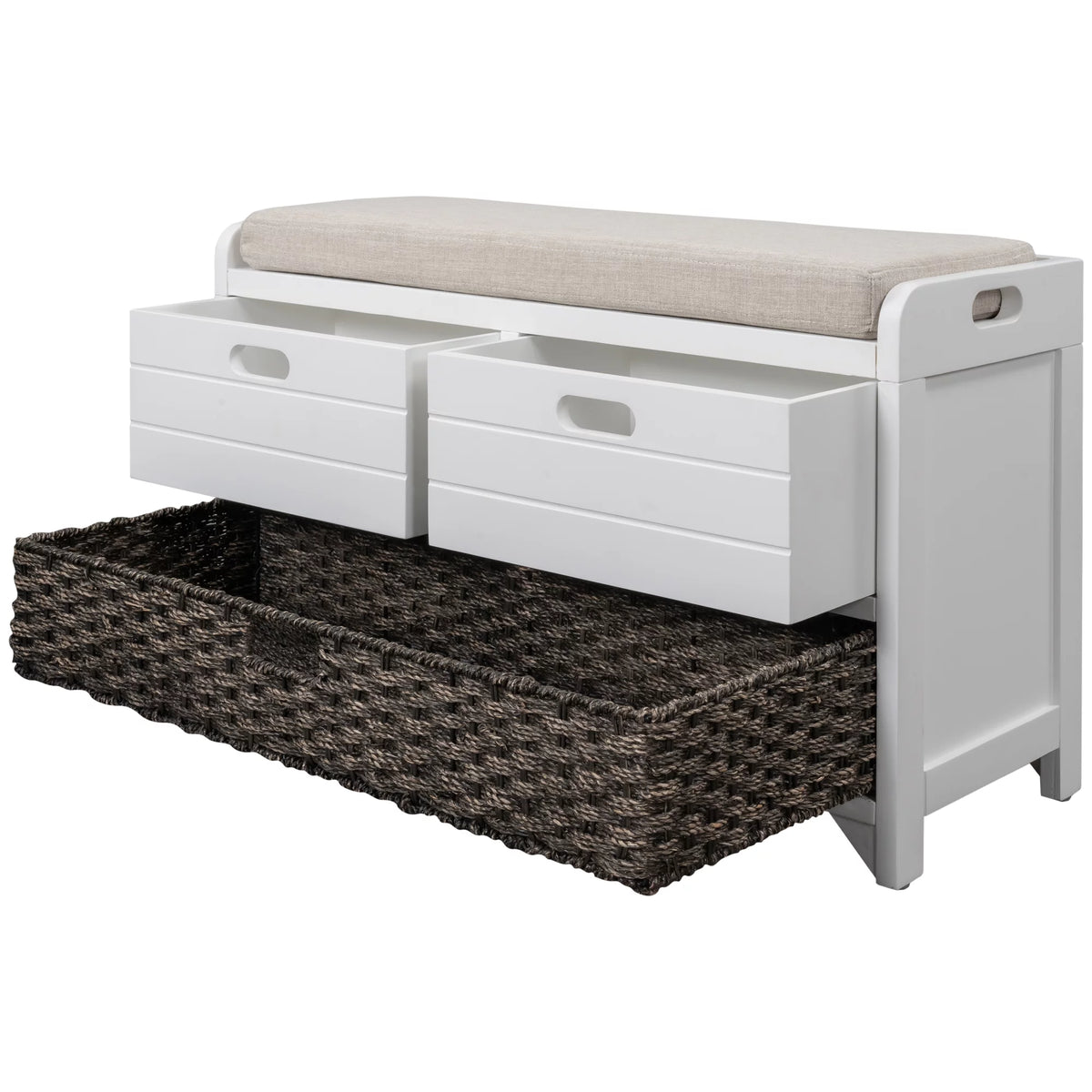 White Storage Bench with Removable Basket and 2 Drawers V52682