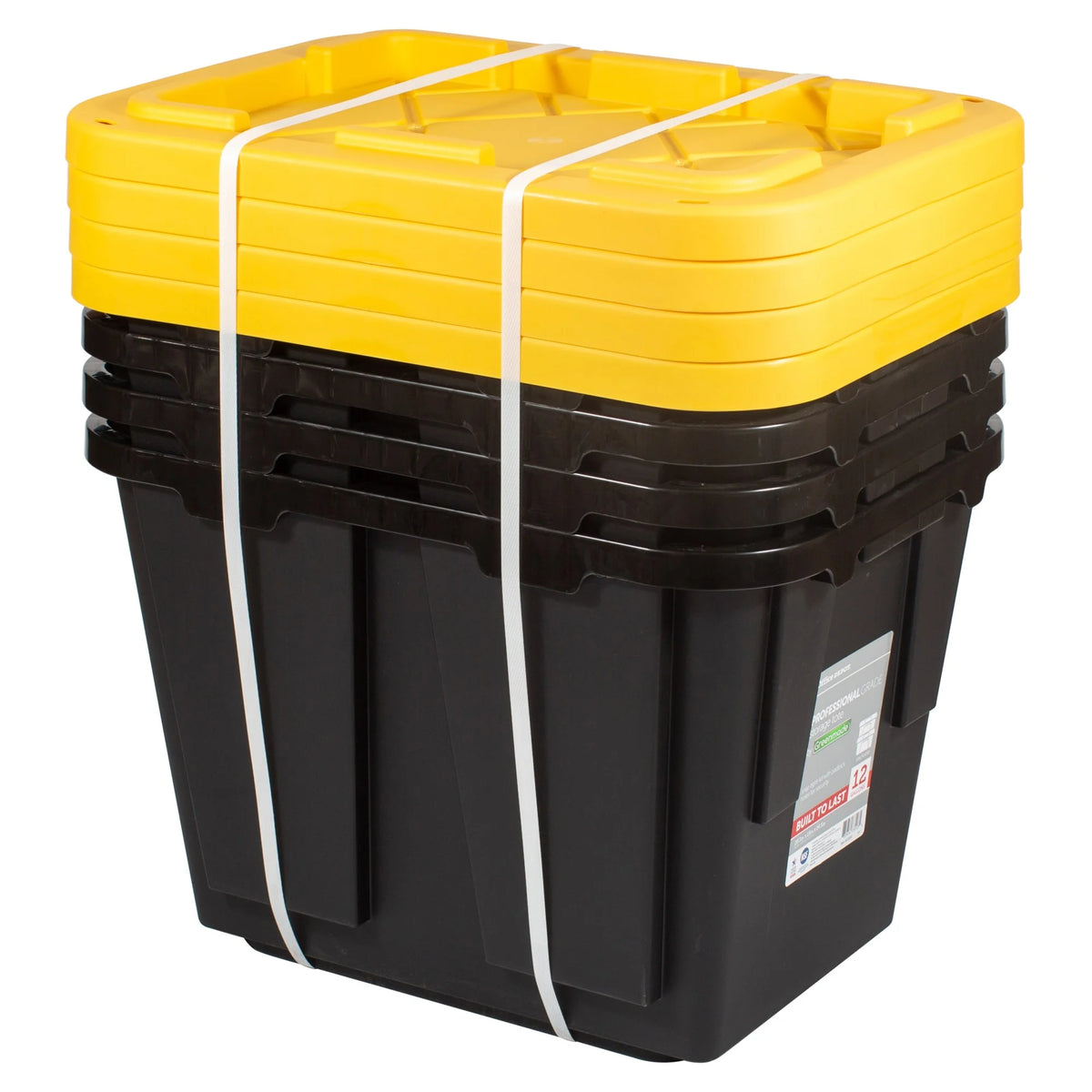 12-Gallon Black/Yellow Pack Of 4 Storage Totes M994