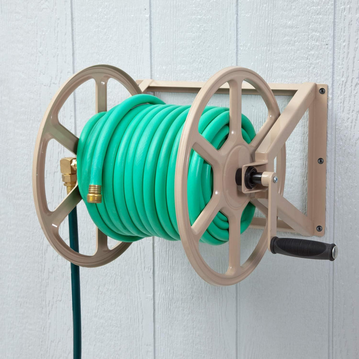 Steel Wall/Floor Mounted Hose Reel, Holds 200-Feet of 5/8-Inch Hose, Tan M53239