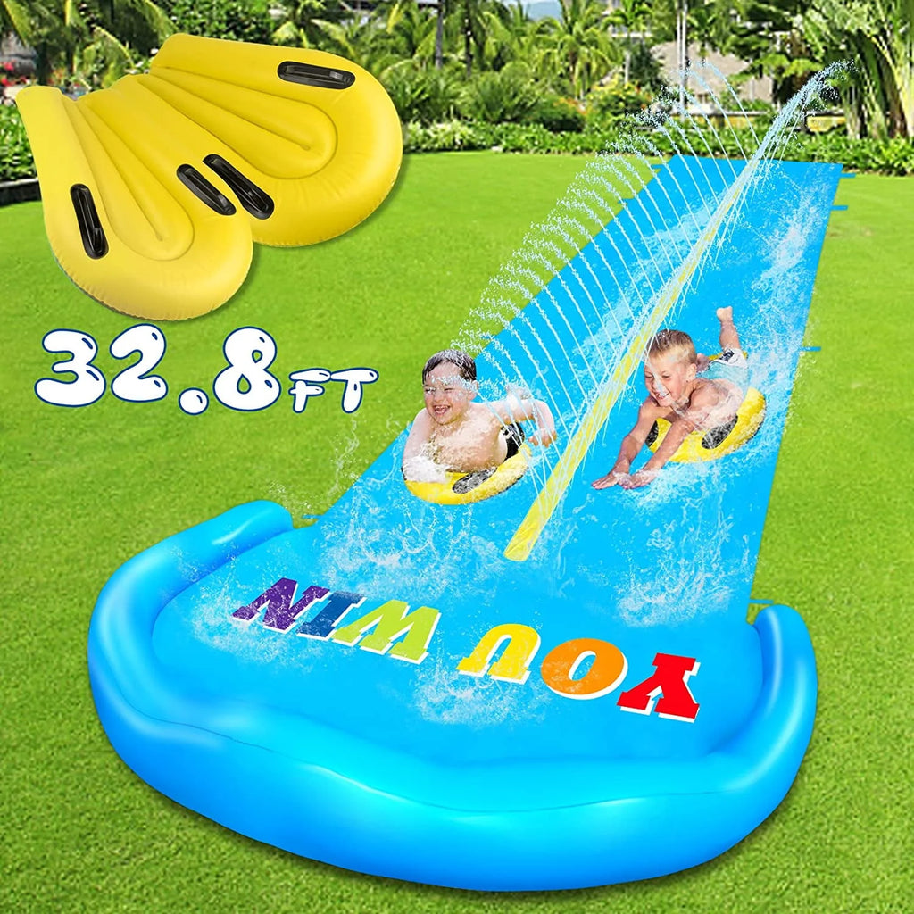 32.8FT Inflatable Water Slide with 2 Racing Lanes T883935