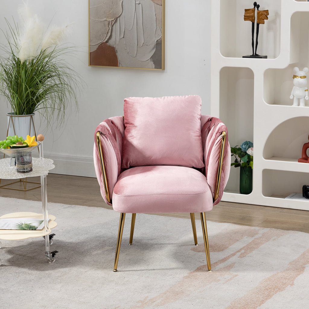 Pink Velvet Upholstered Accent Chair with Gold Metal Leg V339556