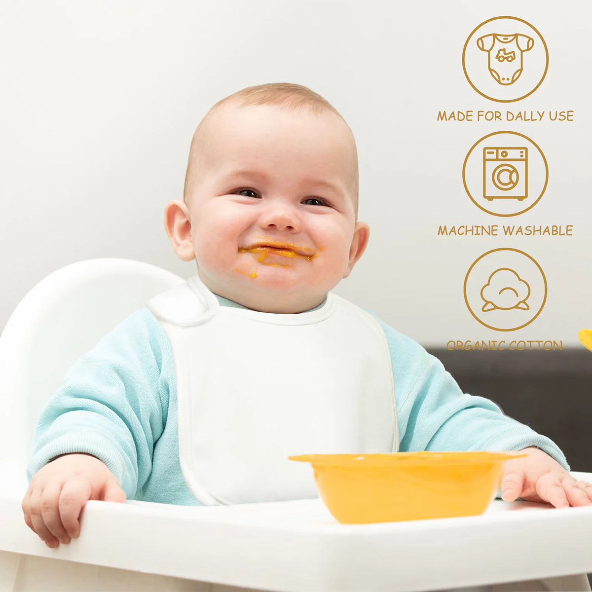 10 Pcs White Cotton Waterproof Baby Bibs O4969